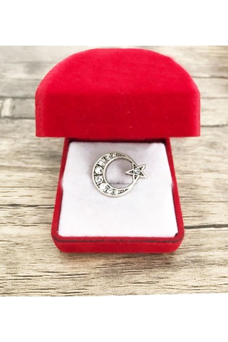 Taş İşlemeli Ay-yıldız Rozeti Gümüş