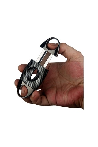 Quantoro Gunmetal Karbon Desenli Metal V-cut Puro Makası Kesici - Trz2004