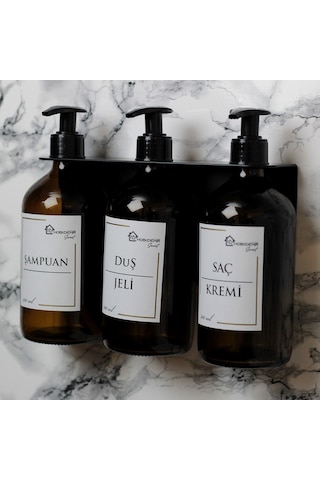 3'lü Set 500ml Amber, Şampuan, Saç Kremi, Duş Jeli Etiketli Şişe