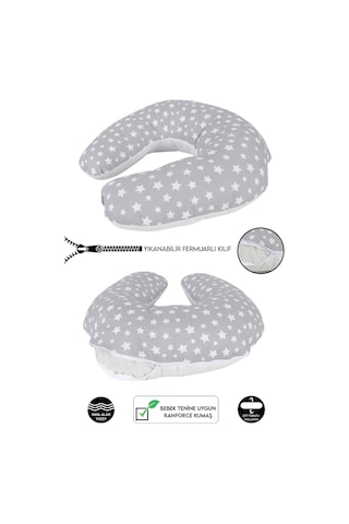 Çift Taraflı Bebek Emzirme Yastığı, Destek Minderi, Hamile Yastığı %100 Pamuklu Kumaş 001