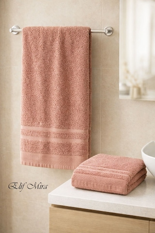2 Parça Banyo Havlusu Seti Pamuklu Sude 70x140 + 50x85 Cm Kiremit