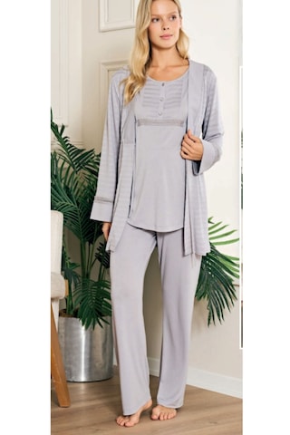 Feyza 5200 Sabahlıklı 3 Lü Hamile Lohusa Pijama Takımı Gri