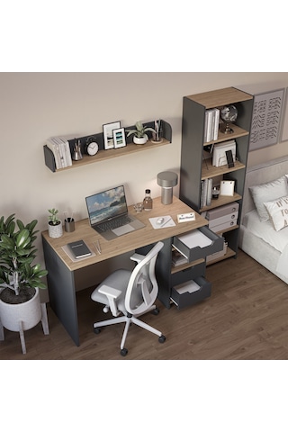 Trio Kitaplıklı Çalışma Masası Antrasit