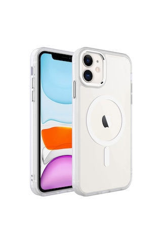 Zeyline Apple Uyumlu iPhone 11 Wireless Şarj Özellikli Zore Krom Magsafe Silikon Kapak-renksiz