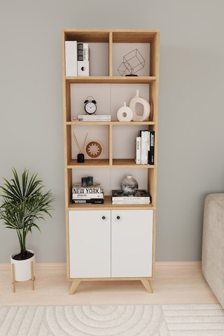Bofigo 2 Kapaklı 8 Bölmeli Kitaplık Smyrna Safir Meşe Beyaz