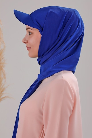 Melodi Scarf Kadın Tesettür Şapkalı Boneli Hazır Şal Saks Mavisi Saks Mavisi