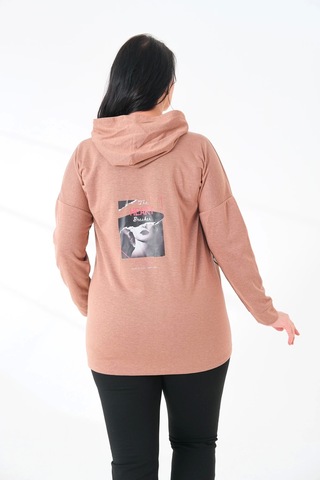 Lady Majestic Büyük Beden Kapüşonlu Sweatshirt Vizon