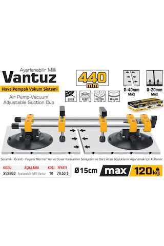 Sgs960 - 120 Kg İkili Ayarlanabilir Alüminyum Gövde Vantuz 15cm
