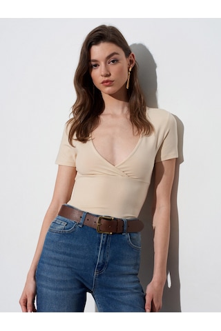 Dilvin 32758 V Yaka Kısa Kollu T-shirt-taş