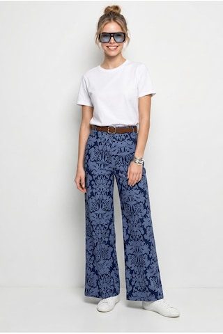 Shade Kadın Kemerli Likralı Desenli Yüksek Bel Bol Paça Denim Dokulu Pantolon 7670 60286219 - Lacivert