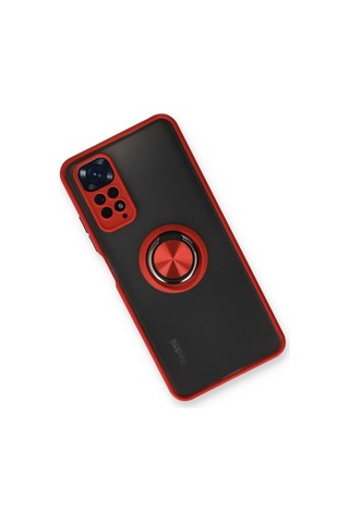 Xiaomi Redmi Note 11 Kılıf Montreal Yüzüklü Silikon Kapak - Kırmızı Düz Renkli