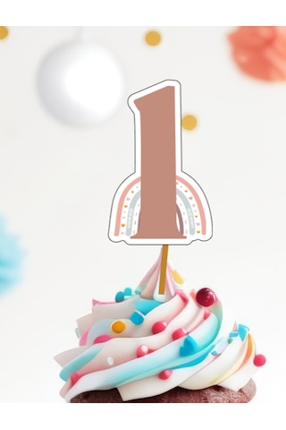 15 Adet Bohem Gökkuşağı Konsept One 1 Yaş Cupcake Kürdanı 6-7cm