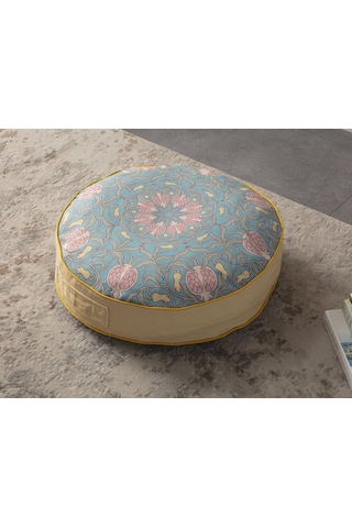 Dekoratif Yuvarlak Taşınabilir Yer Minderi Puf, 60x60cm Meditasyo