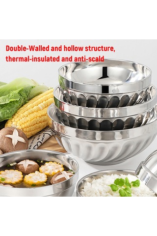 Geeksen 20cm Çocuklar İçin Paslanmaz Çelik Çift Duvarlı Isı Yalıtımlı, Düşmeye Dayanıklı Yemek/kelleci Kasesi - Gümüş Rengi