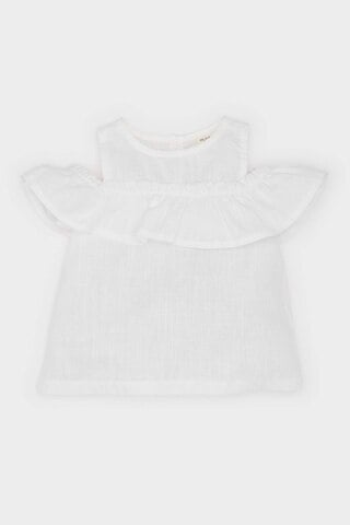 DeFacto Kız Bebek Bisiklet Yaka Flamlı Poplin Kısa Kollu Bluz E2849A525SMWT32 Beyaz