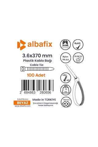 3.6x370 Mm Şeffaf Beyaz Plastik Kablo Bağı Klipsi Cırt Kelepçe 100 Adet