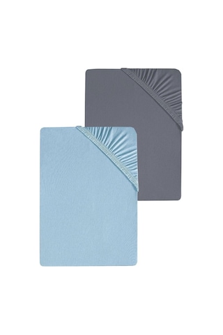 2 Adet Battal Boy Düz Pamuklu Çift Kişilik 200 X 200 Cm Lastikli Penye Çarşaf Antrasit-mavi