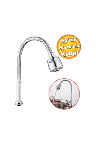 Musluk Batarya Kuğu Evye Borusu Spiral Hortumlu Krom Renk 2 Gümüş
