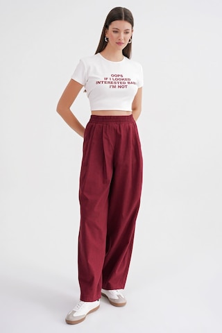 Mixray 4682 Kadın Beli Lastikli Jogger Bol Keten Pantolon Bordo