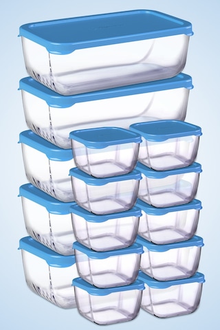 15 Parça Snowbox Mavi Kapaklı Saklama Kabı Takımı 5 Büyük + 10 Küçük Özel Set Mavi