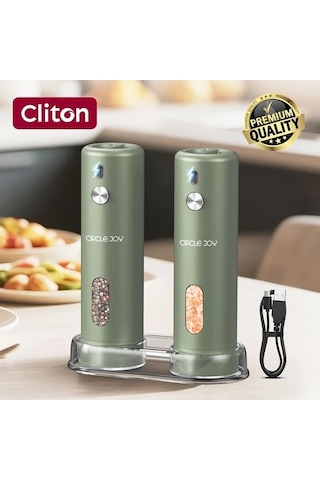 Trendooze Gaojunshop01 Şarj Edilebilir Biber Değirmeni - 2 Adet Beyaz Ayarlanabilir Değirmen + Saklama Tabanı Beyaz