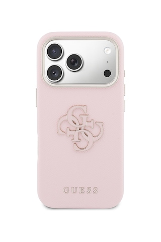 Apple Uyumlu iPhone 17 Pro Max Kılıf Guess Lisanslı 4g Büyük Metal Kamera Çerçeveli Pu Deri Resin Kapak Pembe
