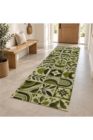 Kartela Halı Kahve Terakota Zeytin Bej Koridor Mutfak Yolluk Halısı Kaymaz Taban 80x240 Cm