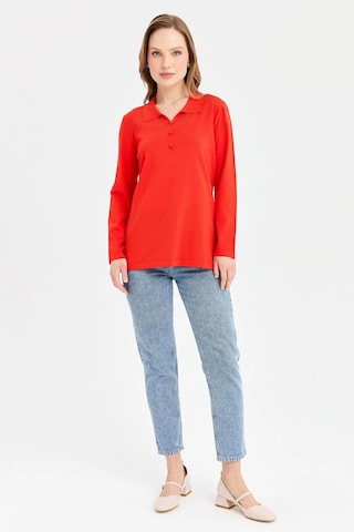 Desen Triko Kadın Polo Yaka İnce Triko Bluz 23355 Mercan MERCAN