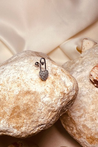 Çengelli İğne Taşlı Silver Gümüş Renk 316l Stainless Steel Çelik Piercing Tragus Helix Gümüş