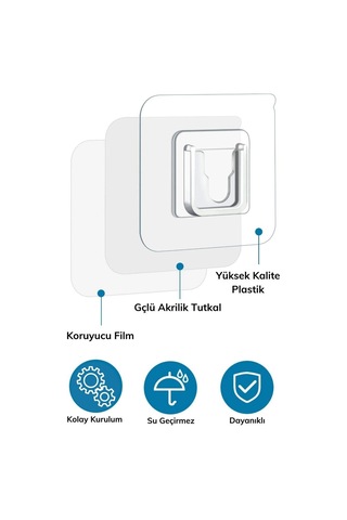 Eşya Sabitleme Askısı 10 Çift Şeffaf Çift Taraflı Yapışkanlı Geçmeli Klips Rekli