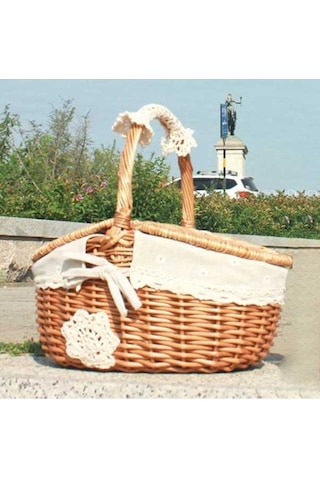 Pazly Cbtx Açık Dokuma Piknik Sepeti, Pamuk Keten Kumaş Hasır Battaniye, Kapaklı Depolama Kutusu, Boyut: S - Papatya Ahşap