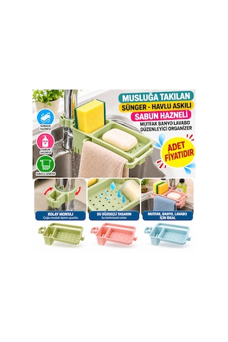 Arkhenx Musluğa Takılan Sünger Havlu Askılı Sabun Hazneli Mutfak Banyo Lavabo Düzenleyici Organizer Adet Fiyatıdır Bzs1 Standart