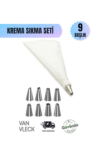 10 Parça Krema Sıkma Torbası Seti Paslanmaz Çelik Uçlu Pasta, Kek Ve Süsleme Torbası Beyaz