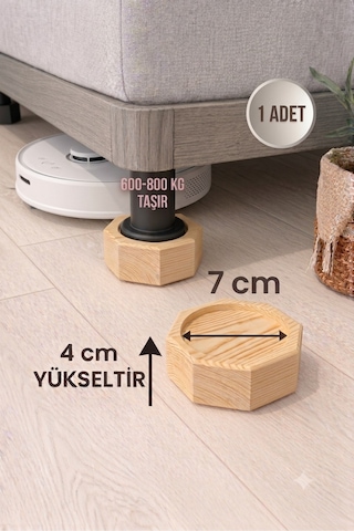 Robot Süpürge İçin Ahşap Koltuk Baza Yükseltici 4cm Yükseltir, Çap.7 Oyuklu Takoz 1 Adet