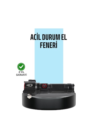 Ceylan Adam Usb Şarjlı Çok Amaçlı El Feneri Çekiçli Pusulalı Çok Renkli