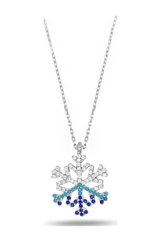 Brezza Lusso Jewelry Kar Tanesi Firuze Taşlı Mavi Geçişli Kadın Gümüş Kolye 45 CM