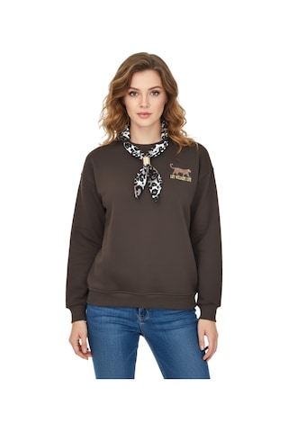Baglan Kadın Spor Sıfıryaka Sweatshirt Fular Lı Bgl-st05062 Kahverengi