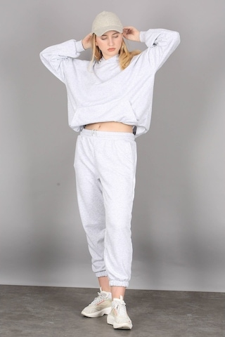 Mad Girls Gri Kapüşonlu Kadın Eşofman Takımı Mg1225 Gri