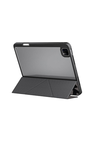 Apple Uyumlu iPad Pro 11 2024 Kılıf Skinarma Holografik Tasarımlı Arkası Şeffaf Magnetik Kira Kobai Kılıf Füme