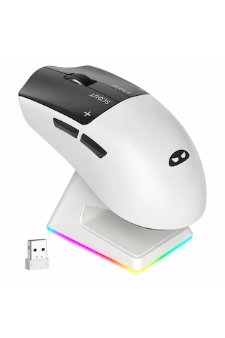 Magegee Scout & Rgb Dock Station 12.000dpı Paw3311 Triple Mode Kablolu/bluetooth/2.4g Beyaz Gaming Mouse -