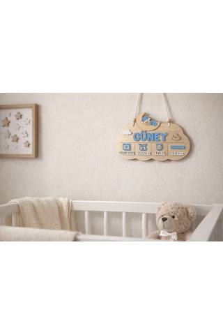 Kişiye Özel Ahşap Bebek Doğum Panosu İsim-doğum Tarihi - Kilo - Saat - Boy 20 x 30