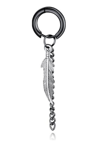 Ehediye Chavin Çelik Sallantılı Kartal Tüyü Bayan Erkek Küpe Ef37Sy Siyah