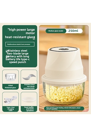 Kosona Elektrikli Sarımsak Blenderı - 250ml Cam Kase, Hızlı Sarımsak Ezme, Ev Ve Profesyonel Mutfak Aleti Krem Beyaz Diğer