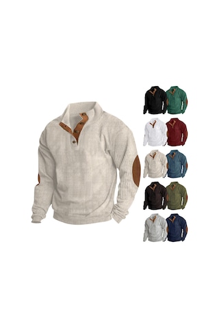 Erkek Sonbahar Dik Yaka Uzun Kollu Günlük Açık Hava Spor Gömleği Kahverengi