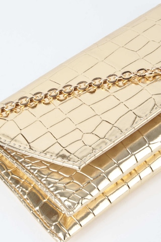 Vivaq Kadın Croco Gold Zarf Tasarım 2 Bölmeli Mini Zincir Askılı Çıt Çıt Kapama Clutch Ve El Çantası