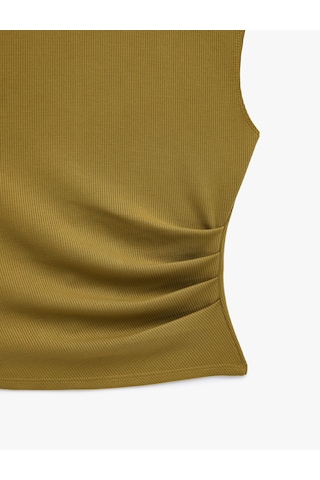 Koton Modal Kumaş Slim Fit Drape Detaylı Bisiklet Yaka Kolsuz Fitilli Bluz Yeşil 6sak10161ek