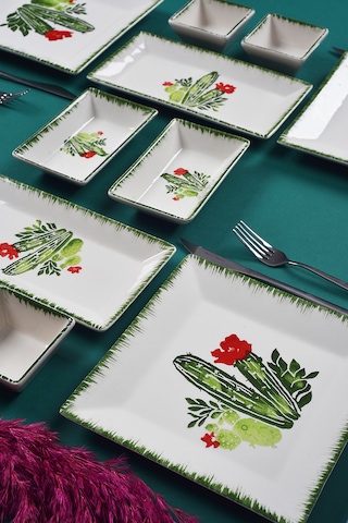 Piatti Naturali 12 Parça 4 Kişilik Kaktüs Kahvaltı Takımı Handmade Sunum Set Çok Renkli