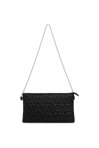 Feg Store Kadın Siyah Yıldız Dikişli Zincir Askı Detaylı Fermuarlı Clutch Çanta