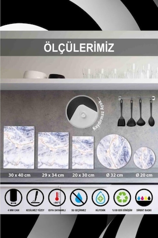 Saban Siyah Mermer Görünümlü Cam Kesme Tahtası - Cam Kesme Tabl