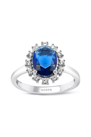Çerçevesi Taşlı Oval Safir Yüzük